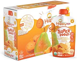 Photo 1 of Happy Tot Organic Stage 4 Super Foods Pears Bananas Sweet Potato & Pumpkin + Super Chia, 4.22 Ounce Pouch (Pack of 8) Toddler Snack Pouch, Fruit & Veggie Puree, with Omega-3 Fiber Vitamin C EXP JUNE 2022