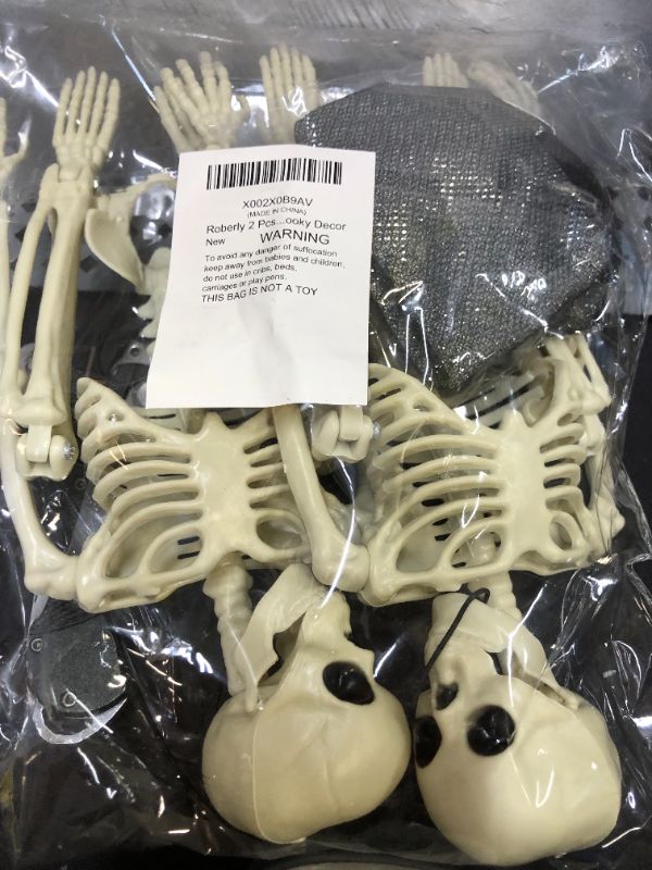 Photo 2 of 2Pcs 16" Halloween Skeletons Decor, Hanging Full Body Joints Posable Skeleton Halloween Decoration 