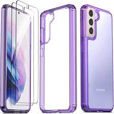 Photo 1 of Ferilinso for Samsung Galaxy S21 Case, [NOT Fit S21+ Plus], with 2 Pack Tempered Glass Screen Protector [Hard PC Back TPU Flexible Frame] [Military Grade Protection] [10X Anti-Yellowing]-Purple Cover 5 PACK 
