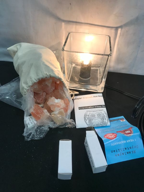 Photo 3 of Himalayan CrystalLitez Himalayan Salt Lamp with UL Listed Dimmer Cord, Original Salt Crystals in A Handcrafted Artisan Bowl, Aromatherapy Salt Lamp(Clear Square)
