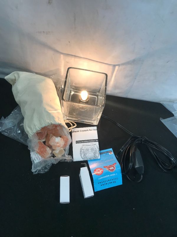 Photo 2 of Himalayan CrystalLitez Himalayan Salt Lamp with UL Listed Dimmer Cord, Original Salt Crystals in A Handcrafted Artisan Bowl, Aromatherapy Salt Lamp(Clear Square)
