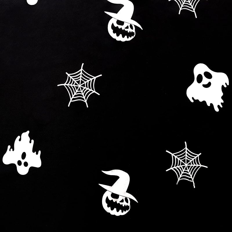 Photo 1 of BGment Halloween Curtains Pumpkin Ghost Spiderweb Silver Foil Print Sheer Scarf Valance Halloween Party Decorations for Living Room, Set of 1 Panel ( 52 x 216 Inch, Silver and Black )
