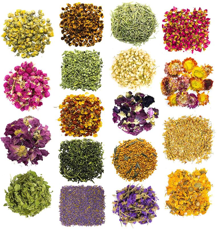 Photo 1 of Dried Flowers and Herbs for Soap Making - 18 Varieties Rose Buds Jasmine Lavender Dry Flower Petals - Lip Gloss Witchcraft Supplies Resin Jewelry Essential Oils for Candle Crafts Nail Art Bath Bombs
