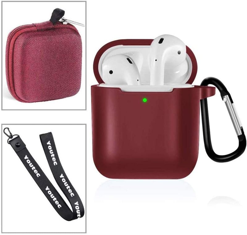 Photo 1 of ***only case ***Youtec Airpods Case Cover, Shockproof Airpods Protective Case Cover Silicone Skin Kits Compatible with Airpods 2 & 1 Charging Case with Keychain + Strap + Earhooks + Neckyard[Front LED Visible]
