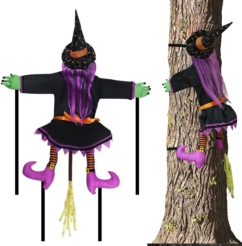 Photo 1 of 41 Inches Crashing Witch Decoration Witch Crashing Into Tree Halloween Decorations Outdoor Halloween Party Decoration Props
