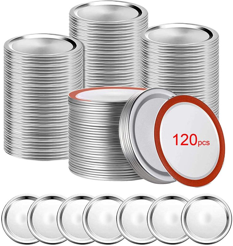 Photo 1 of 20 PCS Canning Lids,Mason Jar Lids,Regular Mouth Canning Lids,Premium Metal Lid Split-Type with Airtight Seal and Leak proof,Use for Home Canning & Food Storage (Silver, 120)