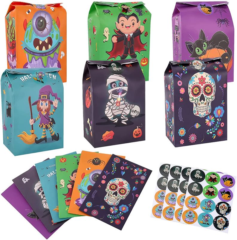 Photo 2 of 2 Pack MUKOSEL 60PCS Halloween Goodie Bags with 60PCS Stickers, 6 Design Halloween Bags Treat Bags Party Favor Bags for Trick or Treat Party Supplies
