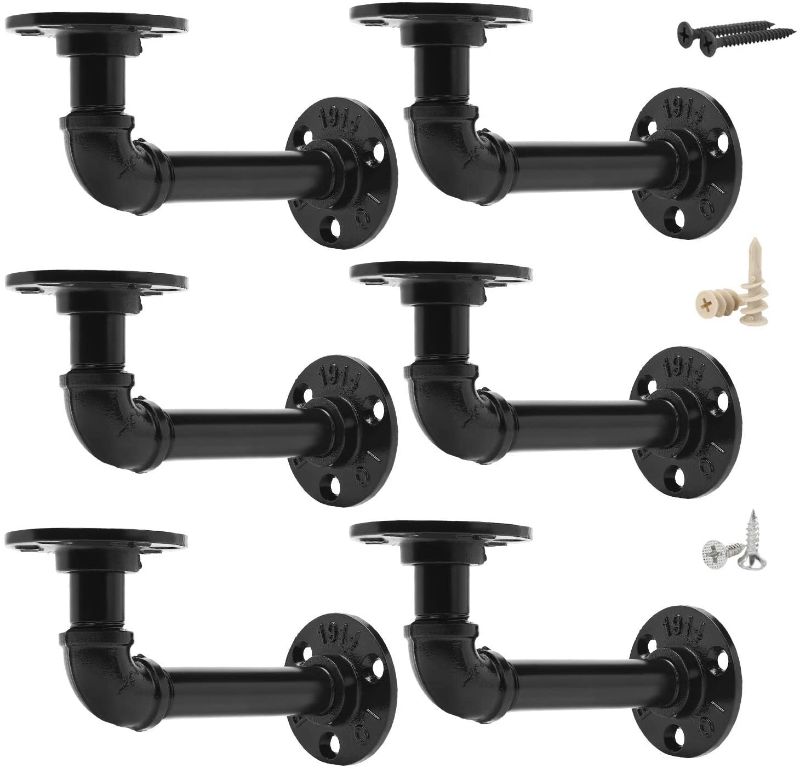 Photo 1 of EQUASON Set of 6 Industrial Iron Rustic Pipe Custom Floating Shelves DIY Shelf Brackets Black Hardware Included
