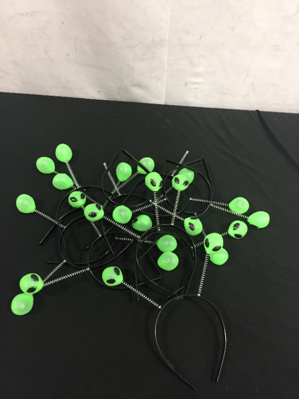 Photo 2 of 10 Glow Alien Bopper - 12 piece Headbands - Alien-faced Antenna - Perfect for Halloween Trick-or-Treat Costume Accessories, Creepy UFO Party Favors and Glare in the Dark Green Creature Headpiece
