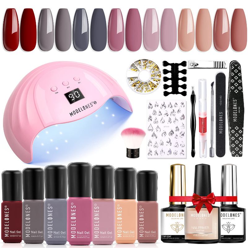 Photo 1 of Modelones Gel Nail Polish Kit with U V Light 48W Nail Dryer 7 Nude Colors Gel Nail Polish Set, No Wipe Base Top Coat, Nail Primer, Nail Art Decorations, Manicure Tools, Integrated Manicure Kit
