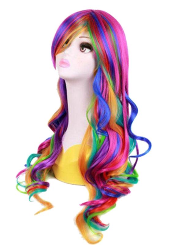 Photo 1 of 27.56'' Long Women Rainbow Wavy Cosplay Heat Resistant Wig--used---
