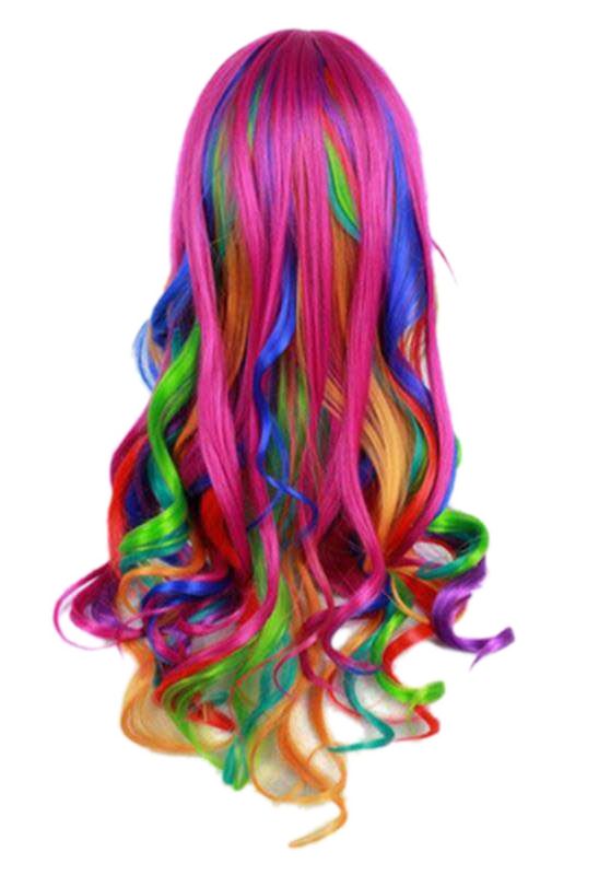 Photo 2 of 27.56'' Long Women Rainbow Wavy Cosplay Heat Resistant Wig--used---
