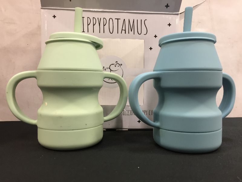 Photo 1 of Hippypotamus Silicone Sippy Set Of 2 -Sage/Fog----dirty---