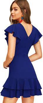 Photo 2 of floerns women's V back inslace layered ruffle hem flutter sleeve dress Size M