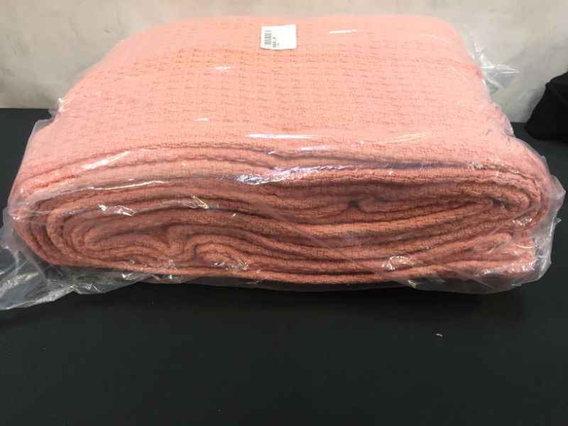 Photo 3 of --new brand--Elvana Home 100% Cotton Bed Blanket, Breathable Bed Blanket Queen Size, Cotton Thermal Blankets Queen, Perfect for Layering Any Bed for All Season, Peach
