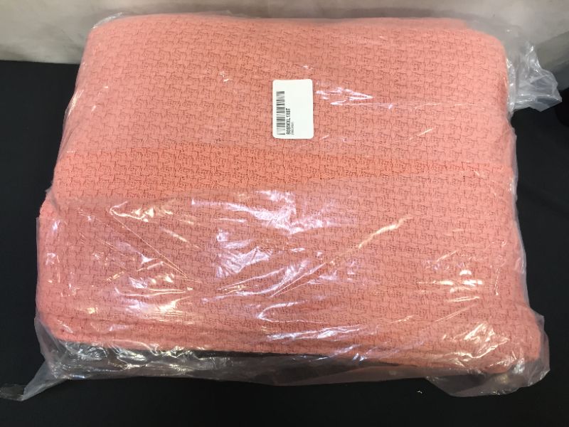 Photo 4 of --new brand--Elvana Home 100% Cotton Bed Blanket, Breathable Bed Blanket Queen Size, Cotton Thermal Blankets Queen, Perfect for Layering Any Bed for All Season, Peach
