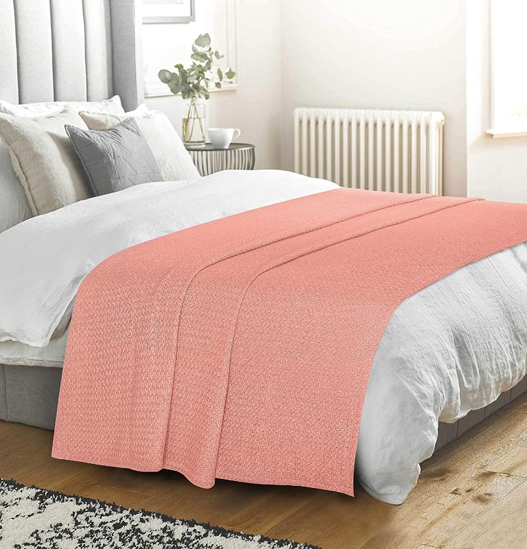 Photo 1 of --new brand--Elvana Home 100% Cotton Bed Blanket, Breathable Bed Blanket Queen Size, Cotton Thermal Blankets Queen, Perfect for Layering Any Bed for All Season, Peach
