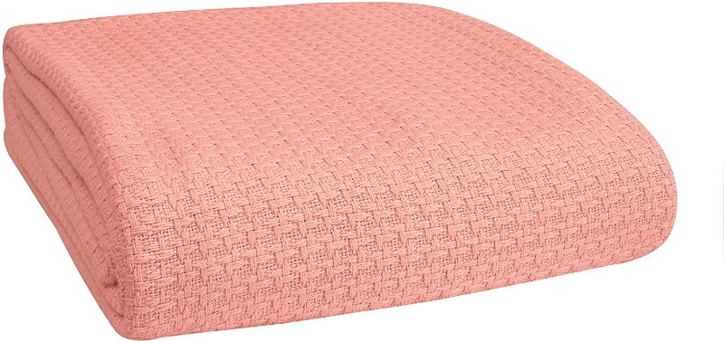 Photo 2 of --new brand--Elvana Home 100% Cotton Bed Blanket, Breathable Bed Blanket Queen Size, Cotton Thermal Blankets Queen, Perfect for Layering Any Bed for All Season, Peach
