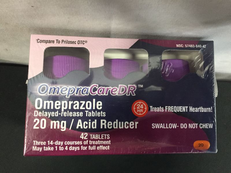 Photo 6 of  OmepraCareDR 84 Count Tablets Omeprazole 20mg Acid Reducer for Heartburn Two 3-Pack Cartons for Six 14-Day Treatments, Delayed-Release Tablets EXP---06-2023