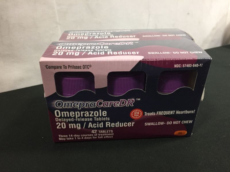 Photo 3 of  OmepraCareDR 84 Count Tablets Omeprazole 20mg Acid Reducer for Heartburn Two 3-Pack Cartons for Six 14-Day Treatments, Delayed-Release Tablets EXP---06-2023