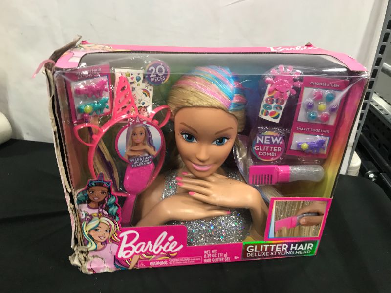 Photo 2 of Barbie Deluxe 20-Piece Glitter and Go Styling Head, Blonde Hair and Unicorn Headband, by Just Play
