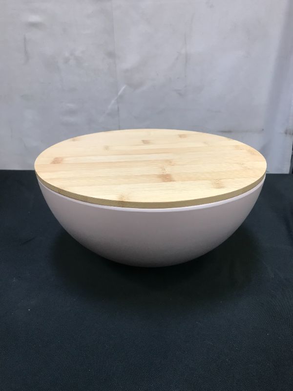 Photo 2 of AVIZEN Pink Bamboo Salad Bowl with Lid - Large Salad Bowl for Serving Salad, Mixing, Picnics, Snacks, Fruits and Vegetables - 9.8 Inches Capacity 3200ml 108oz
