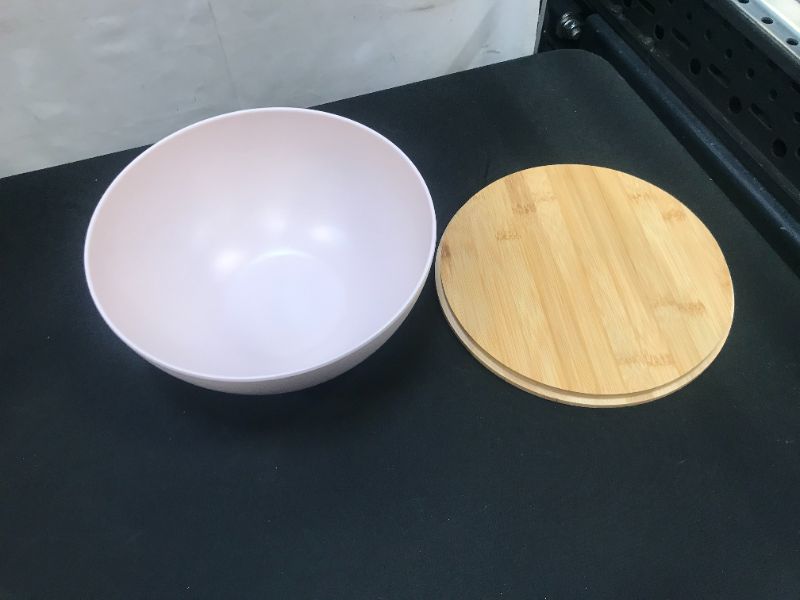 Photo 3 of AVIZEN Pink Bamboo Salad Bowl with Lid - Large Salad Bowl for Serving Salad, Mixing, Picnics, Snacks, Fruits and Vegetables - 9.8 Inches Capacity 3200ml 108oz
