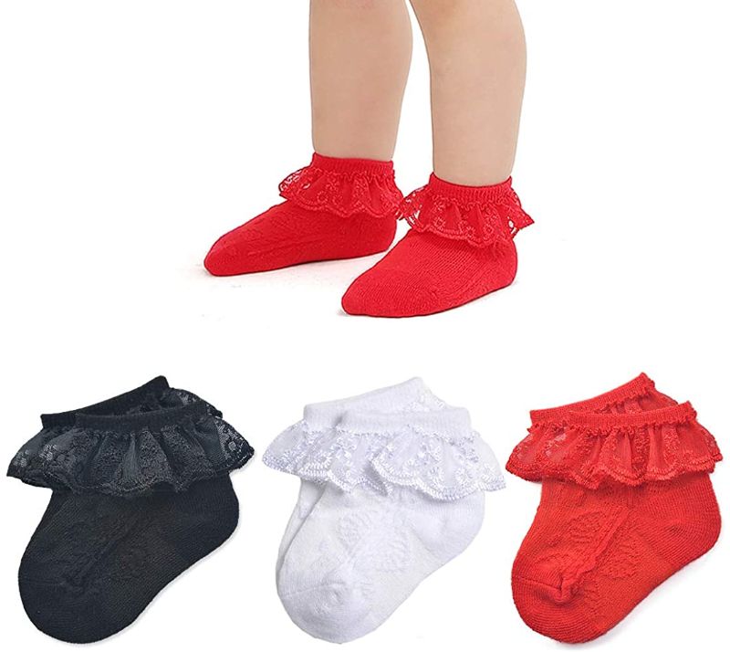 Photo 1 of 3PK BABY FRILLY GIRL EYELET LACE SOCKS TODDLER