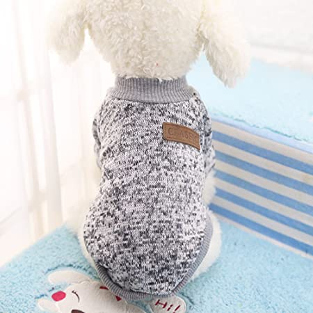 Photo 1 of  Pet Dog Clothes Knitwear Dog Sweater Soft Thickening Warm Pup Dogs Shirt Winter Puppy Sweater for Dogs (Grey, for small breeds SIZE XL)