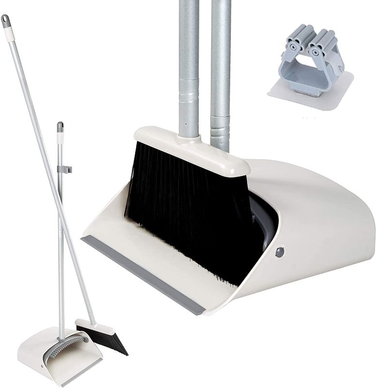 Photo 1 of Broom and Dustpan Set, JEHONN Long Handle Lightweight Broom Set Upright Standing Dustpan Stand Up Store Sweep Set for Home Room Kitchen Office Lobby
