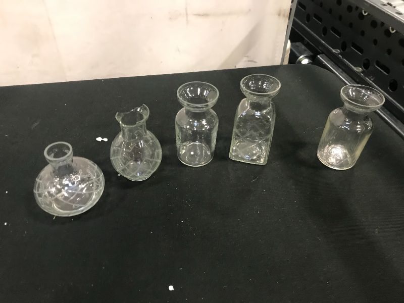 Photo 2 of ART & ARTIFACT Flower Vases Set of 5 Small Glass Vases for Flowers, Jeweltone or Clear Glass Bud Vases - Clear
