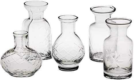 Photo 1 of ART & ARTIFACT Flower Vases Set of 5 Small Glass Vases for Flowers, Jeweltone or Clear Glass Bud Vases - Clear
