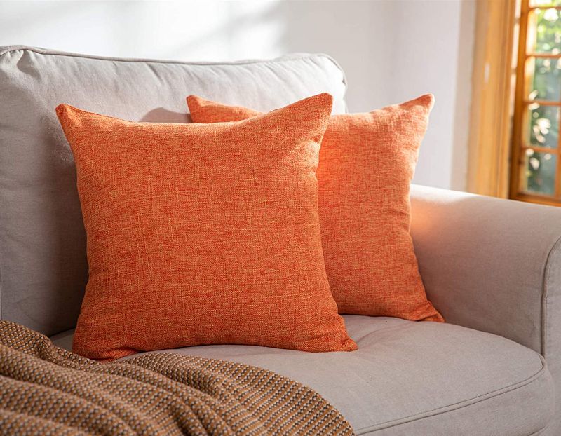 Photo 1 of Elara Star Set of 2 Cotton Linen Throw Pillow Covers 18x18 Inch Square Pillow Cases Soft Cushion Covers for Sofa Couch Bed Chair Outdoor,Orange
