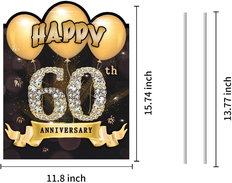 Photo 1 of Yoaokiy 60th Anniversary Yard Sign Decorations, Happy 60 Wedding Anniversary Lawn Signs Decor, Gold 60 Year Anniversary Party Lawn Decoration with Stakes
