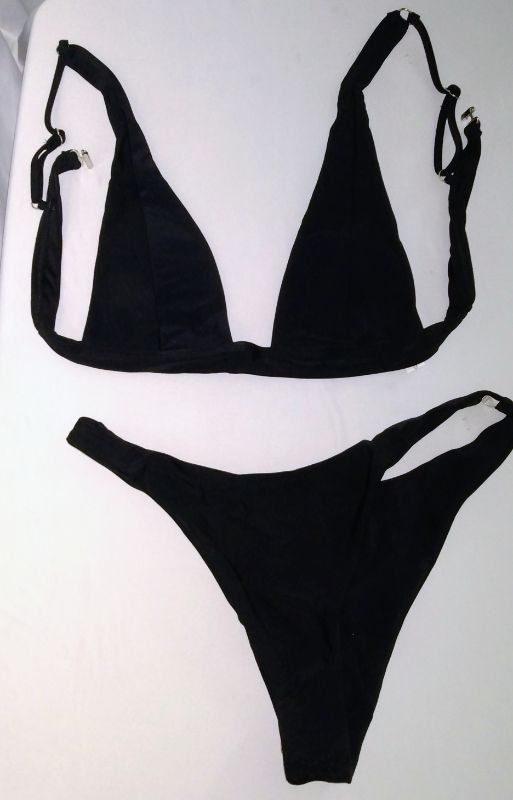 Photo 1 of WOMEN'S FASHION TWO PIECE THONG  BIKINIS, BLACK, LG