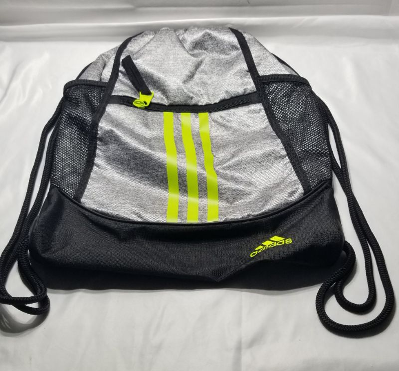 Photo 1 of adidas alliance 2 drawstring backpack, black and fluorescent green