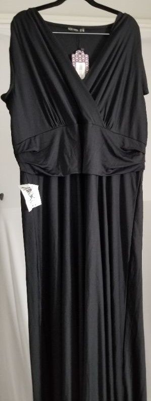 Photo 2 of KOH KOH LONG V-NECK FLOWY CAP SHORT SLEEVE EVENING DRESS, BLACK,  4X