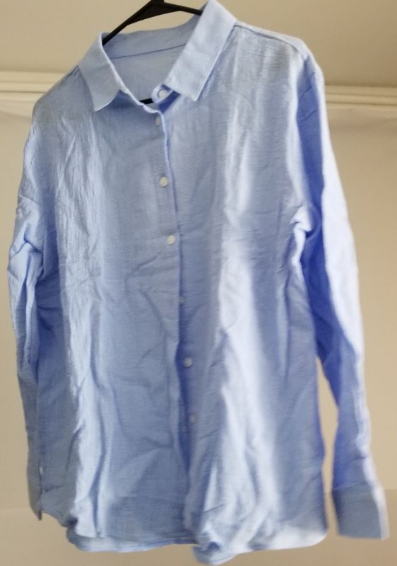 Photo 1 of POLYESTER SPANDEX BUTTON DOWN COLLARED SHIRT, LIGHT BLUE, LG