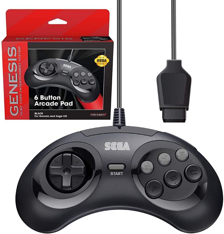 Photo 1 of Retro-Bit Official Sega Genesis Controller 6-Button Arcade Pad for Sega Genesis - Original Port - Black