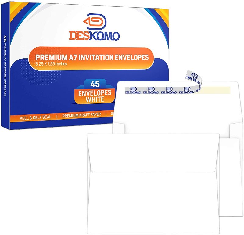 Photo 1 of 
DESKOMO A7 5 x 7 Envelopes, Pack of 45 Self Sealing Envelopes, Printable White Envelopes for 5 x 7 Cards  9damaged box)