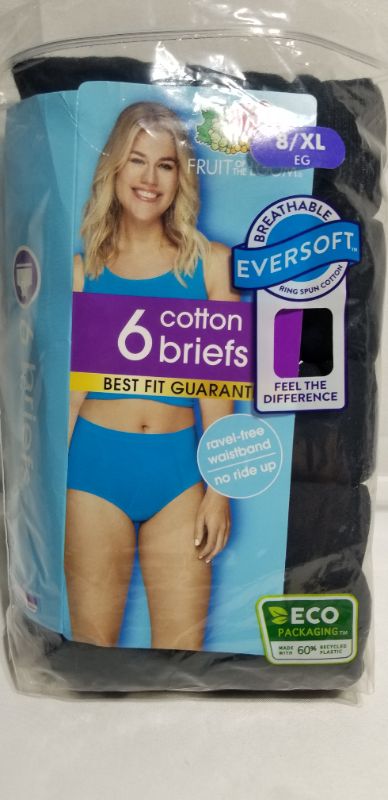 Photo 1 of 
fruit of the loom women's cotton briefs, 6 pack, size 8, black
