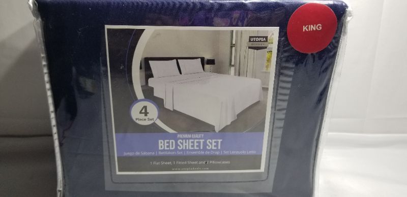 Photo 1 of utopia bedding bed sheets, 1 fitted, 1 flat, 2 pillow cases, king, navy