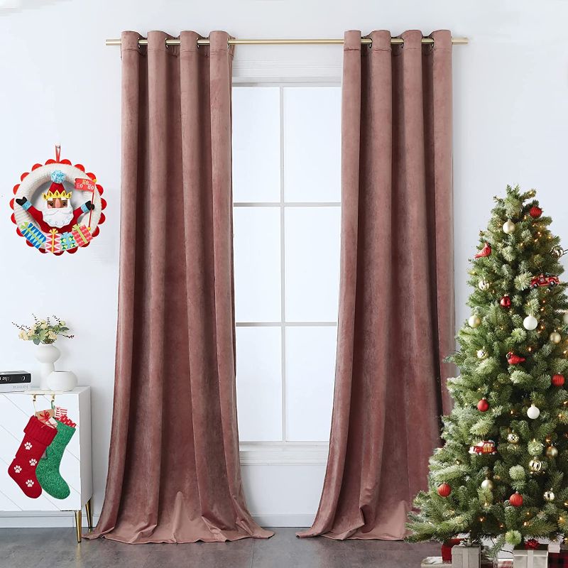 Photo 1 of 
Timeper - Velvet Blackout Curtains, Gray Color - Sunlight Blocking Sliding Door, Thermal Insulated Curtains for Living Room,  W52 x L8,  wild rose