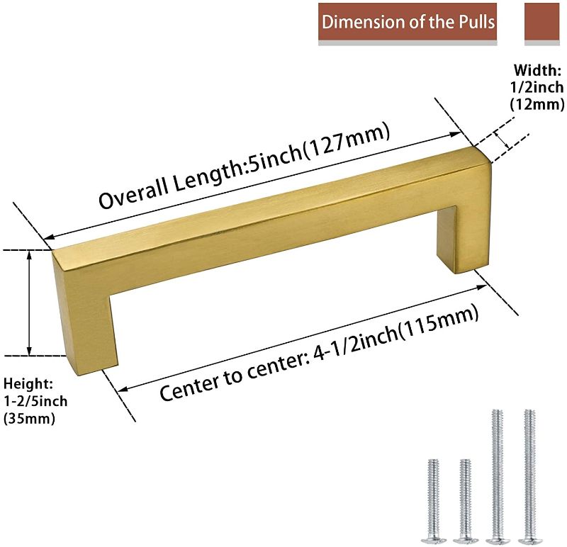 Photo 2 of 
Goldenwarm LSJ12BSS - Square Brushed Nickel Pull for Kitchen Cupboard Drawers, gold, 5 pack