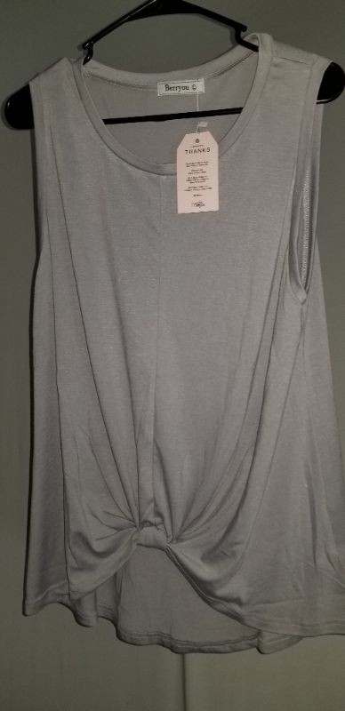 Photo 1 of  Berryou women's sleeveless ruched top, gray, lg