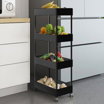 Photo 1 of 4 Tier Slim Storage Cart Mobile Shelving Unit Organizer Slide Out Storage Rolling Utility Cart Tower Rack For Kitchen Bathroom