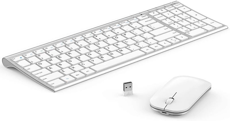 Photo 1 of  Wireless Keyboard Mouse, Rechargeable Ultra Thin Keyboard and Mouse with Number Pad, Aluminum Wireless Keyboard for Windows Laptop, Silver and White