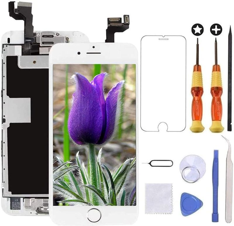 Photo 1 of  Replacement Touch Screen for iPhone 6S, White, LCD Digitizer with Front Camera, Proximity Sensor, Speaker and Home Button (Includes Repair Tool and Screen Protector)