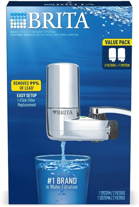 Photo 1 of Brita Tap Water Filter System, Water Faucet Filtration System with Filter Change Reminder, Reduces Lead, BPA Free, Fits Standard, Basic, Chrome Faucets Only