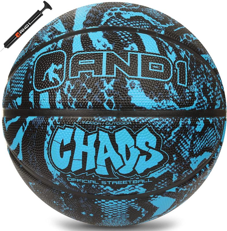 Photo 1 of AND1 Chaos Rubber Basketball & Pump - Ready to Play, Official Regulation Size, Made for Indoor and Outdoor Basketball Games